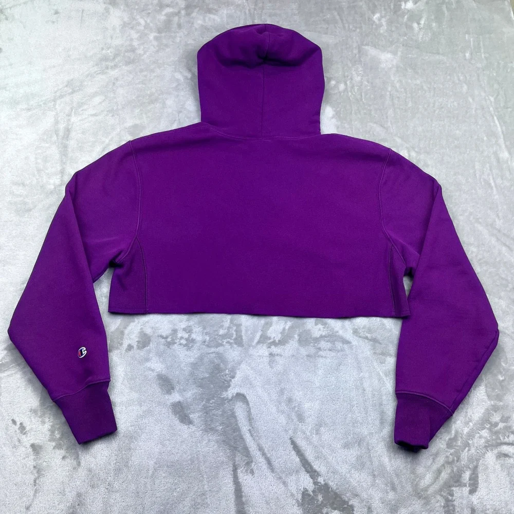 Champion Reverse Weave Cropped Hoodie‎ Sweatshirt Womens Purple Sz M Grunge Y2K